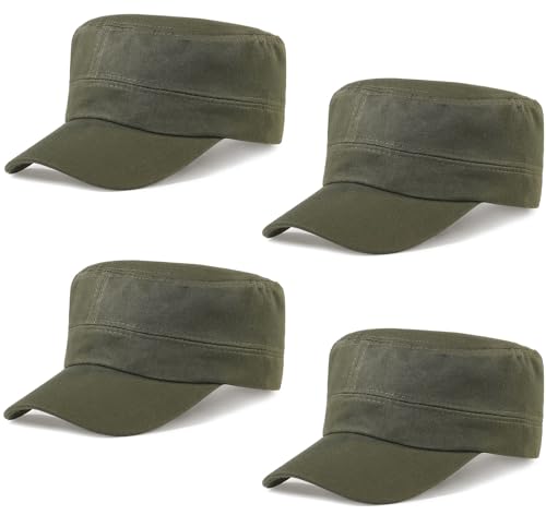 Glamorstar Unisex Cadet Army Hats 4 Pieces Military Flat Top Newsboy Cap - color: 4 Army Green