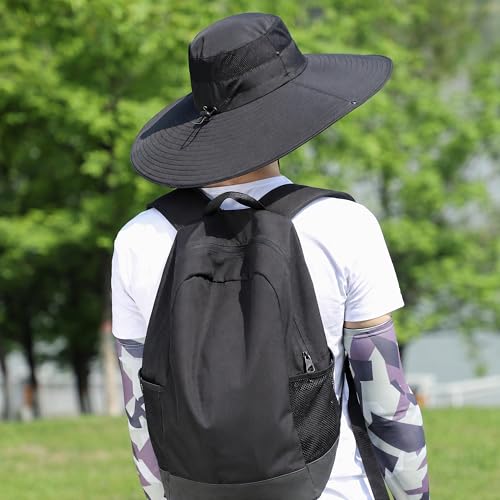 Wide Brim Sun Hat for Men Women UV Protection Bucket Fishing Hats - color: Black