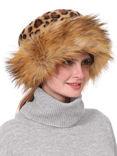 sy soul young Women's Leopard Faux Fur Hats Fluffy Bucket Hat Russian Style - color: Leopard