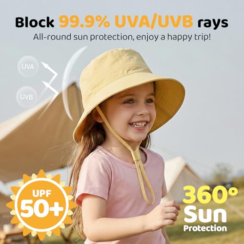 Toddler Bucket Hats UPF 50+ Baby Sun Hat Adjustable Kids Sun Protection Summer Hat Wide Brim Beach Hat for Boys Girls 0-6Y - color: Yellow, size: 0-6 Months
