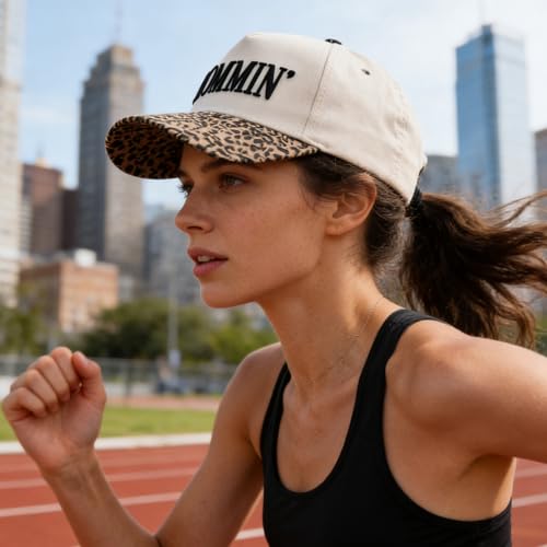 Women’s Mommin Trucker Hat – Vintage Two-Tone Ponytail Baseball Cap, Embroidered Adjustable Hat, Great Gift for Mom & Women - color: Leopard