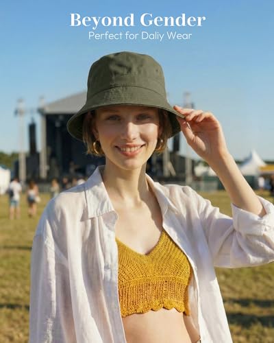HONGTEYA Bucket Sun Hats for Woman Men Cotton Summer Beach Hat Golf Fishing - color: Olive, size: Medium