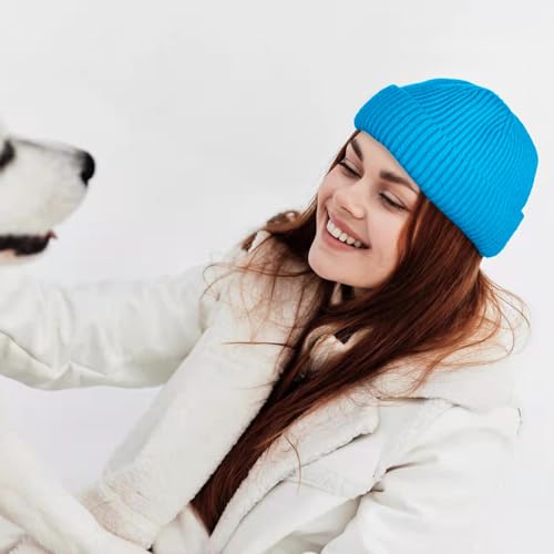ROYBENS Swag Wool Knit Cuff Short Fisherman Beanie for Men Women Winter Hat - color: 1pcs-peacock Blue