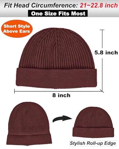 vidsel Thin Wool Fisherman Beanie for Men Short Knit Cuff Trawler Watch Hat - color: 1pcs-dark Coffee