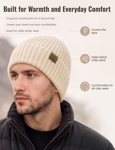 Durio Unisex Silk Lined Beanie Double Layered Winter Hats - color: Beige