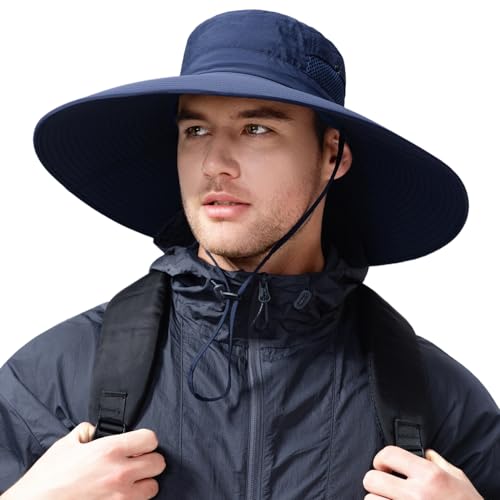 Wide Brim Sun Hat for Men Women UV Protection Bucket Fishing Hats - color: Navy Solid