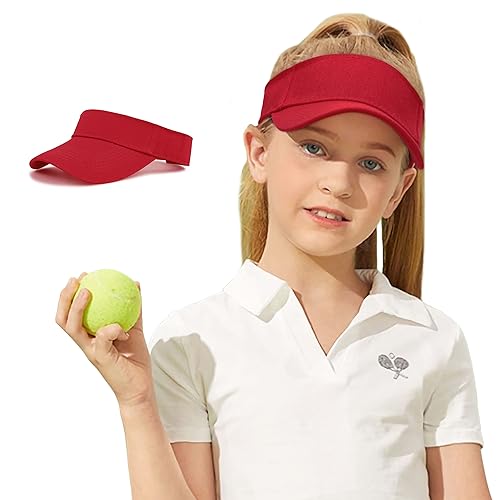 Century Star Kids Visor Sun Hat | UPF 50+ Adjustable Sports Cap for Girls & Boys | High Ponytail Tennis Golf Beach Running - color: Red, size: 6-12 Years