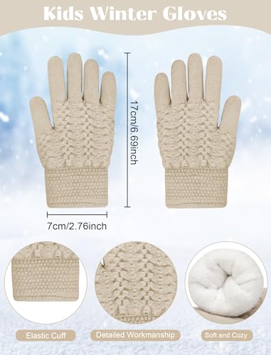 Kids Winter Hat Gloves Scarf Set, Boys and Girls Beanie Hat - color: Beige