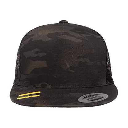 Yupoong 5-Panel YP Classic Trucker Cap | High Profile Flat Visor Snapback - color: Multicam Black