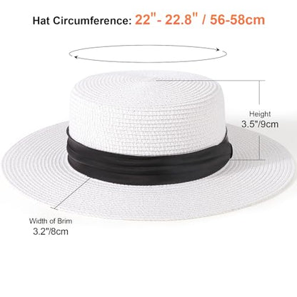 DRESHOW Women Straw Panama Hat Travel Fedora Beach Sun Hat Summer Wide Brim Straw Roll up Hats UPF 50+ - color: 1 Pack Boater Hat: White With Black Band