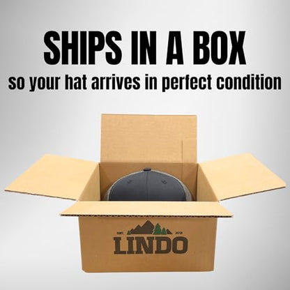 LINDO Trucker Hat [ Great Outdoors Design ] for Men and Women: Mid Profile Cap with Breathable Mesh Back and Adjustable Snap - color: Black/Graphite