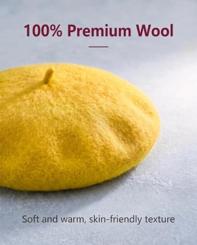 French Beret Hats for Women Men - Classic Wool Beanie Winter Cap - color: Yellow
