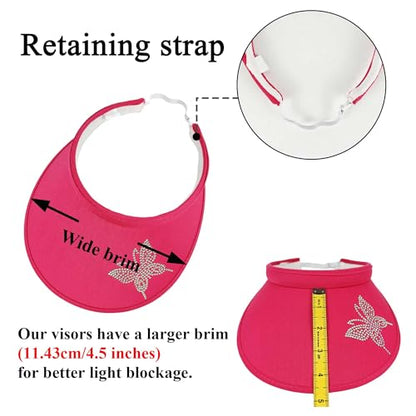 2 Pack Sun Visors Women Wide Brim Clip on Summer Hats Adjustable UV Protection - color: Butterfly-khaki,rose Red