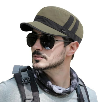 FASHIXD Mesh Military Hat for Men Summer Army Cap Quick Qry Short Bill Hat Cadet Caps - color: Dark Green