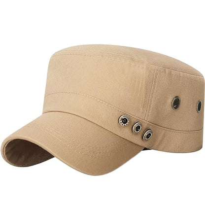 Unisex Cadet Army Cap Adjustable Flat Top Cap Washed Cotton Military Hat Baseball Cap - color: Beige 3