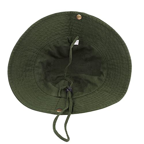 Unisex Cotton Boonie Hat Summer Fishing Bucket Hat Sun Hat with String - color: Solid Army Green