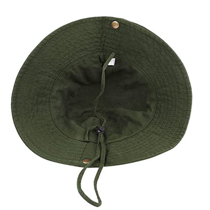 Unisex Cotton Boonie Hat Summer Fishing Bucket Hat Sun Hat with String - color: Solid Army Green