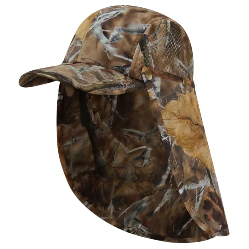 BASSDASH UPF 50+ Fishing Hat, Baseball Cap with Removable Neck Flap - color: Autumn Forest With Unfoldable Brim