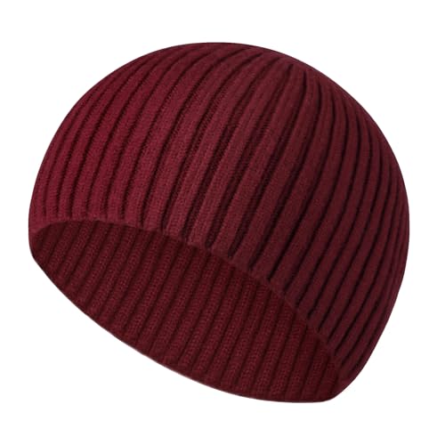 Heniho Winter Wool Beanies for Men Women, Warm Plain Toboggan Hats Ski Running Knit Skull Cap - color: 1pack E- Wine Red