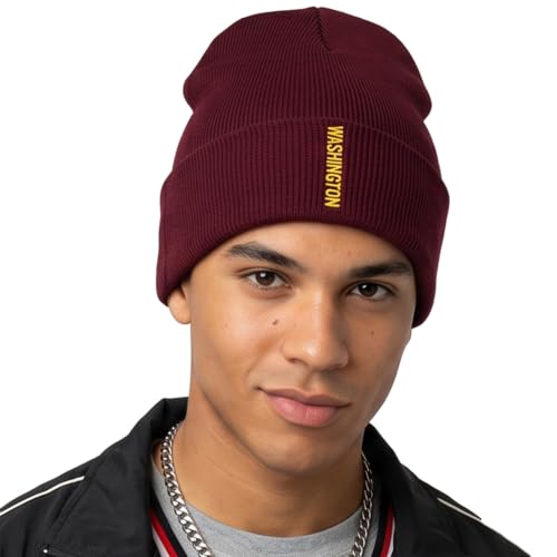 Daxton Vertical USA Cities Cuffed Beanie, Winter Knit Hat Skully Cap for Men Women, City Pride Daily Headwear - color: Washington Burgundy Gold