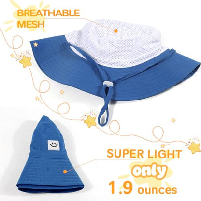 Kids Sun Hat Smile Face Bucket Hat Toddler Hat Wide Brim Adjustable Strap - color: Blue, size: 6-36 Months