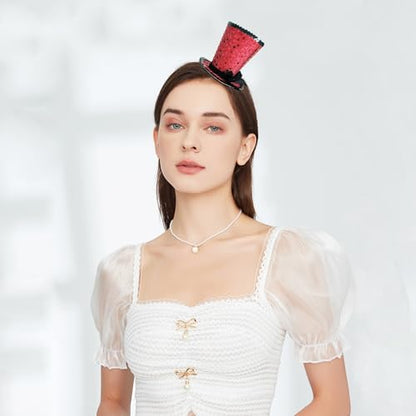 WLBON Halloween Mini Top Hat Headband 1920s Bow Sequins Hair Hoops Bands Fascinator Headpiece Hairband Women Christmas Holiday Festival Parade Cosplay Dress Up Birthday Tea Party Accessories Red - color: Red Tone