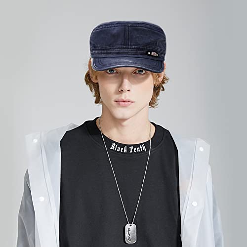 Unisex Cadet Army Cap Adjustable Flat Top Cap Washed Cotton Military Hat Baseball Cap - color: Navy