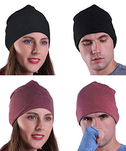 EMPIRELION Mens Running Beanie Hat, 9" Lightweight Helmet Liner Skull Cap - color: Ruby Wine Mel. + Black
