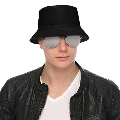 Falari Reversible Bucket Hat for Men Women Summer Travel Beach Outdoor Fishing Hat 100% Cotton - color: X1905-dark Grey/Black