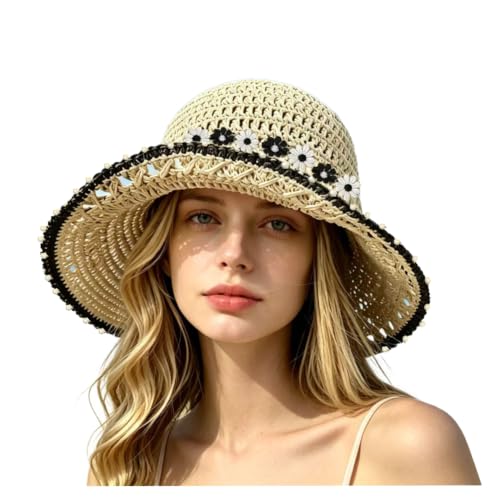 Wide Brim Straw Bucket Hats for Women Summer Beach Sun Hat Foldable