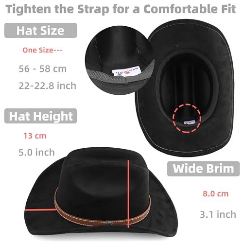 Western Cowboy Hat for Women Men Small Short Wide Brim Beach Cowgirls Cattleman Cowboys Hats - color: Black