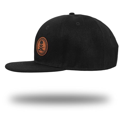Flat Brim Hats for Men - Gothic Style Skull Hat Leather Pattern - Hip-Hop Snapback Hat Skeleton Hats for Men - color: 05.skeleton Rifle