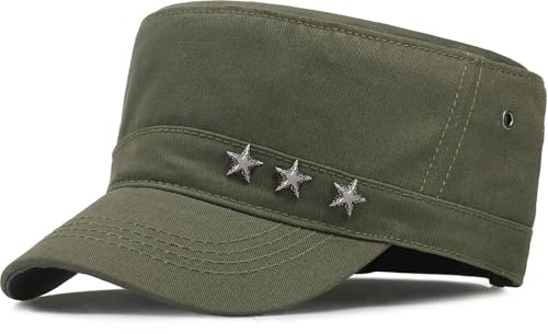 Glamorstar Unisex Cadet Army Caps Military Cap Vintage Flat Top Hats for Men Women - color: Army Green F