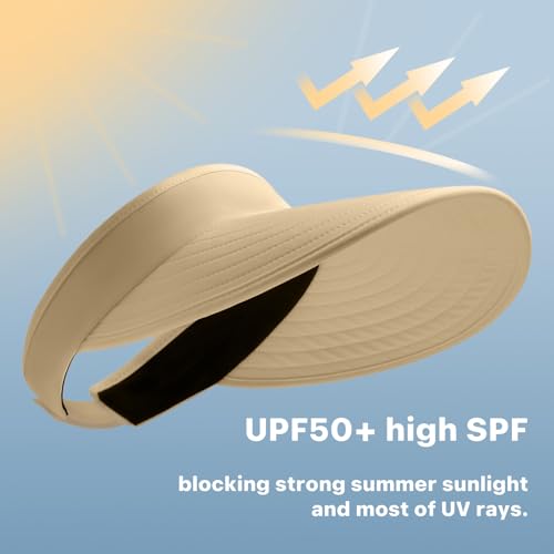 WANDER Sun Visor Hat Wide Brim Packable Large Beach Cap for Women - color: Khaki