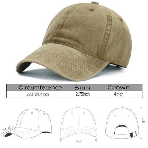 Edoneery Baseball Cap for Men and Women, Low Profile Washed Cotton Dad Hat - color: Khaki