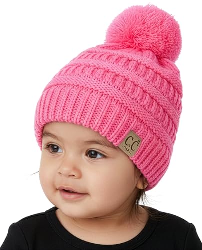 Funky Junque Baby Pom Pom Beanie – Soft Knit Infant Winter Hat for Baby Girls & Boys, Cozy Warm Newborn Beanie 0–12 Months - color: Candy Pink