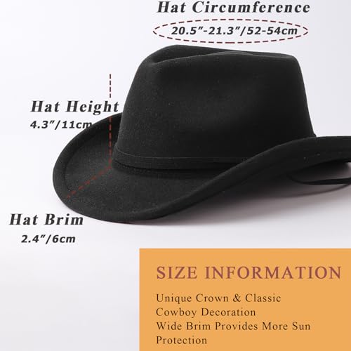 AQOKKA Cowboy Hat Wide Brim Western Cowgirl Hat with Buckle Belt Felt Fedora Cowboy Hat for Girl - color: Black