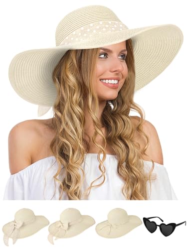 Sun Beach Straw Hats for Women, Summer Wide Brim Hat - color: White, size: X-Large