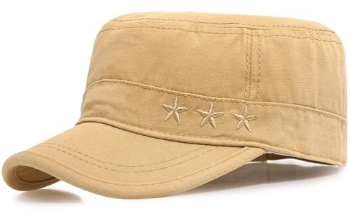 Glamorstar Unisex Cadet Army Caps Military Cap Vintage Flat Top Hats for Men Women - color: Beige G
