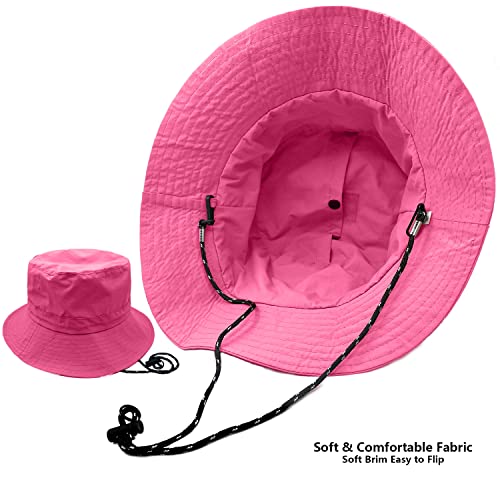 woogwin Waterproof Bucket Rain Hat with Chin Strap Quick Dry Packable Boonie Sun Hat Safari Hat UV Protection - color: Rose