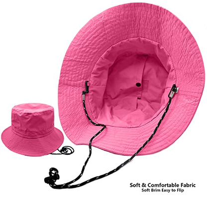 woogwin Waterproof Bucket Rain Hat with Chin Strap Quick Dry Packable Boonie Sun Hat Safari Hat UV Protection - color: Rose