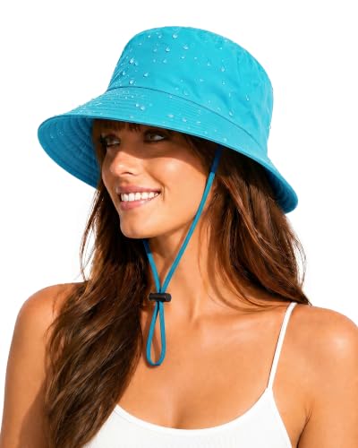 Water-Resistant UPF 50+ Sun Bucket Hat Packable Brimmed for Women Men - color: Aqua Blue