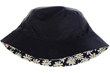 BYOS Unisex Trendy Reversible Lightweight Printed Bucket Hat Packable Outdoor - color: Dasiy Black