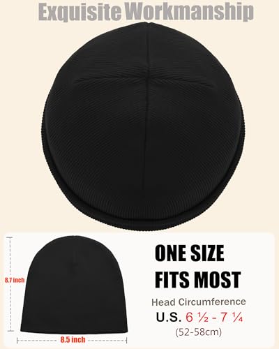 100% Cotton Beanie Hat Cuffless Beanies Warm Knit Winter Skull Cap - color: 1pcs-black