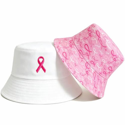 Summer Reversible Bucket Hat - Packable Cute Pineapple Sun Hat for Beach, Golf, Fishing, Travel, Outdoor for Women Men - color: Breast Cancer