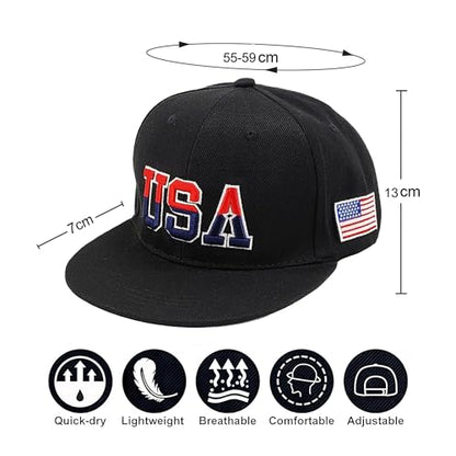American Flag Baseball Caps Embroiderred USA Flag Patriotic Dad Hat Adjustable Trucker Hats for Men Women - color: Red Flat Brim Usa Cap