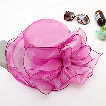 Women's Kentucky Derby Church Dress Hat Wide Brim Leaf Flower Bridal Shower Hat - color: S5-rose