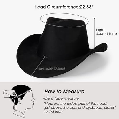 2 Pack Western Cowboy Hats for Women Men 2 Different hat Bands - color: Black+white