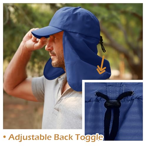 Solaris Mens Sun Hat Neck Flap 2 in 1 Foldable Waterproof UPF 50+ Baseball Cap Fishing Hiking Outdoor - color: #5 Blue