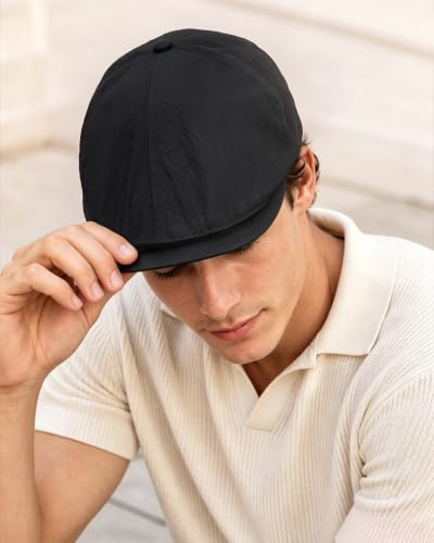 CLAPE Lightweight Breathable Flat Hat, Water-Resistant Newsboy Cap - color: Nb2609-black